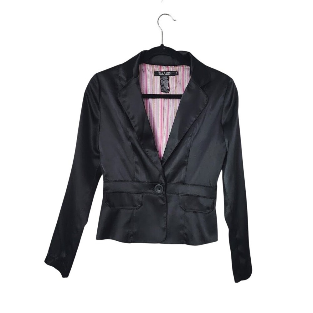 RAMPAGE Y2K Vintage single button satin feel blazer in black Mob Wife S